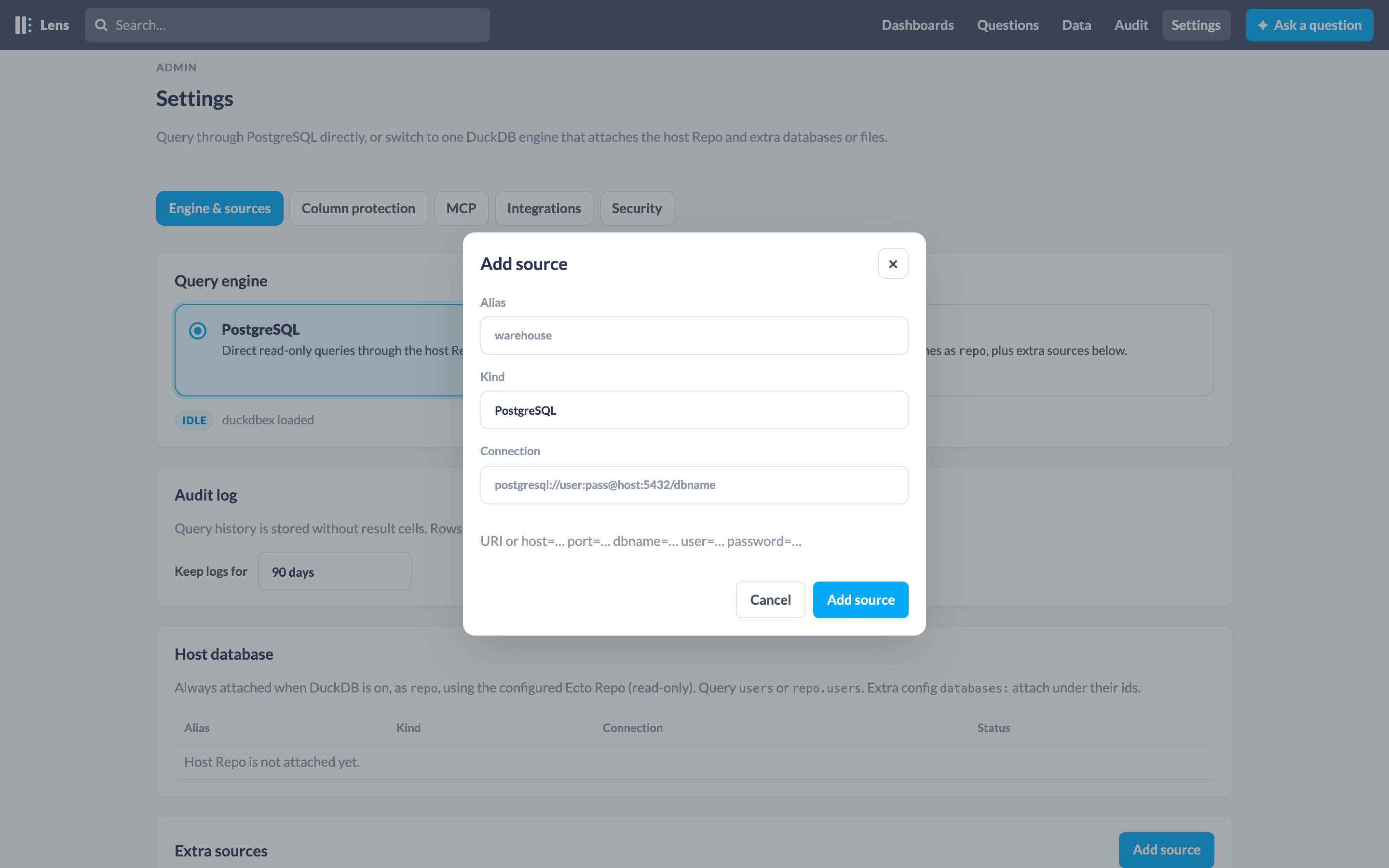 Add source modal